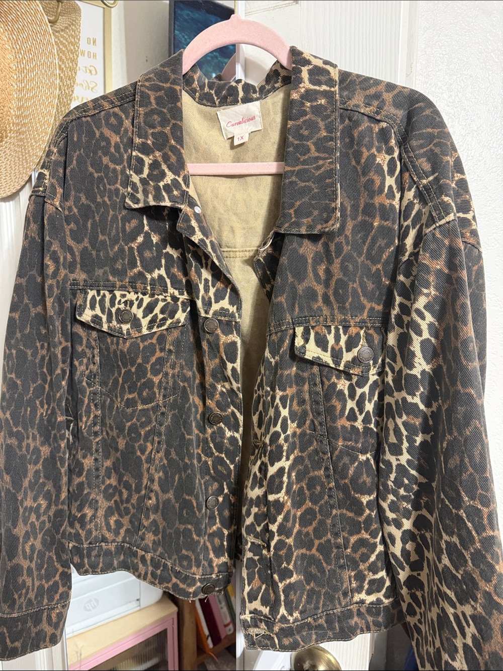 Leopard Print Jean Jacket - Brown/Taupe
